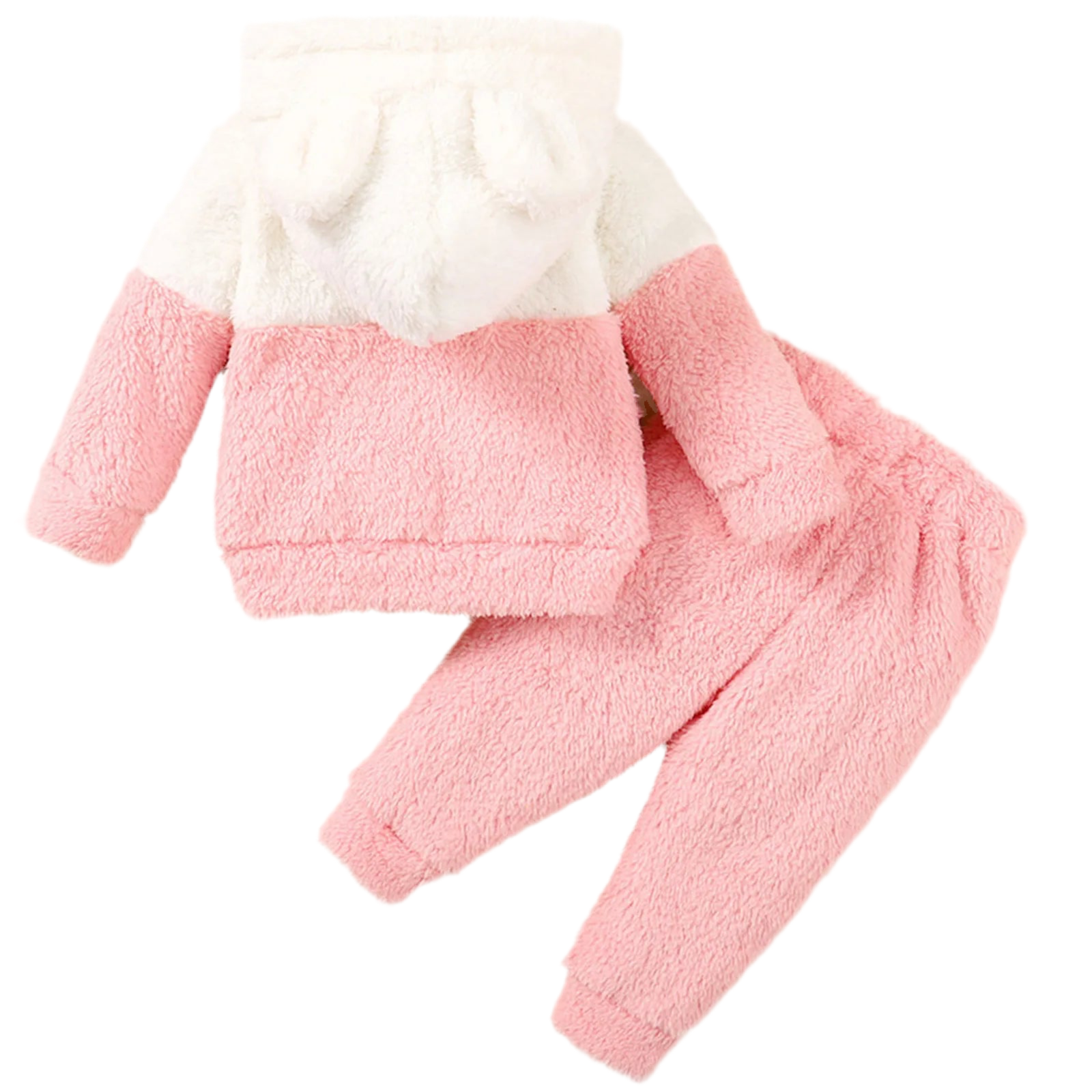 Girls' Autumn And Winter Plush Fuzzy Pick Long Sleeved Patchwork Top And Solid Colored Pants Two Piece Suit Baby Girl Clothes