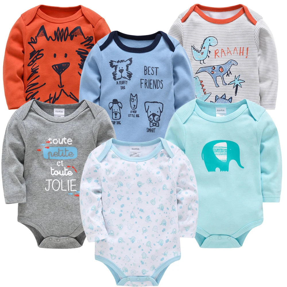 Baby Bodysuit Pack 3 100% Cotton Cartoon Print Long Sleeve