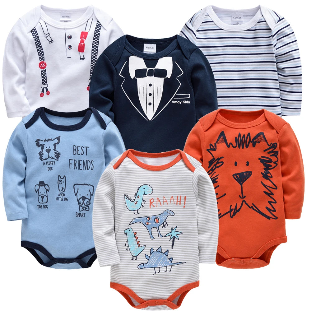 Baby Bodysuit Pack 3 100% Cotton Cartoon Print Long Sleeve