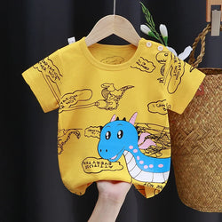 2024 Summer Children Cartoon T-shirt for Baby Boy Animal Printing Dinosaur Cat Boys T Shirt Girls Tops Tees Striped Kids Clothes