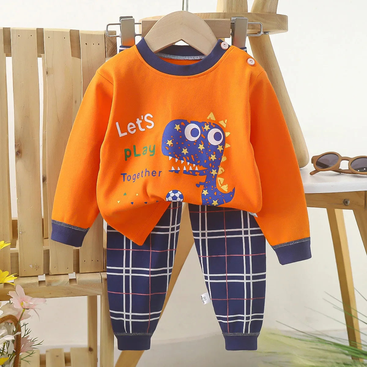 Warm Cotton Pajamas T-Shirt Tops + Pants Sleepwear Sets