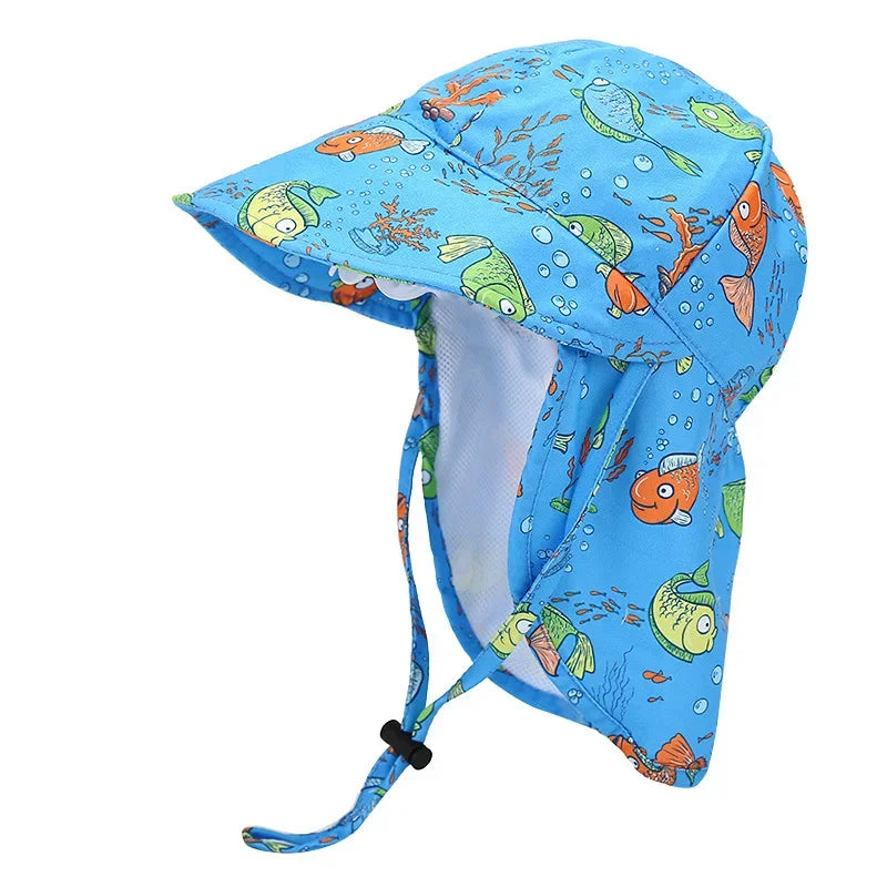 New Panama Summer Baby Bucket Hat for Boys Girls Cartoon Breathable Mesh Children's Beach Shawl Sun Hat Kids UV Protection Cap