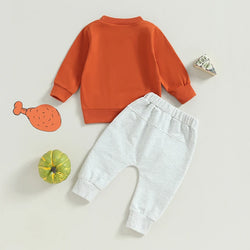 Thanksgiving Baby Boy Outfit Set with Letter Print Sweatshirt and Elastic Pants for Toddler - 2 Piece Coordinating Clothes for