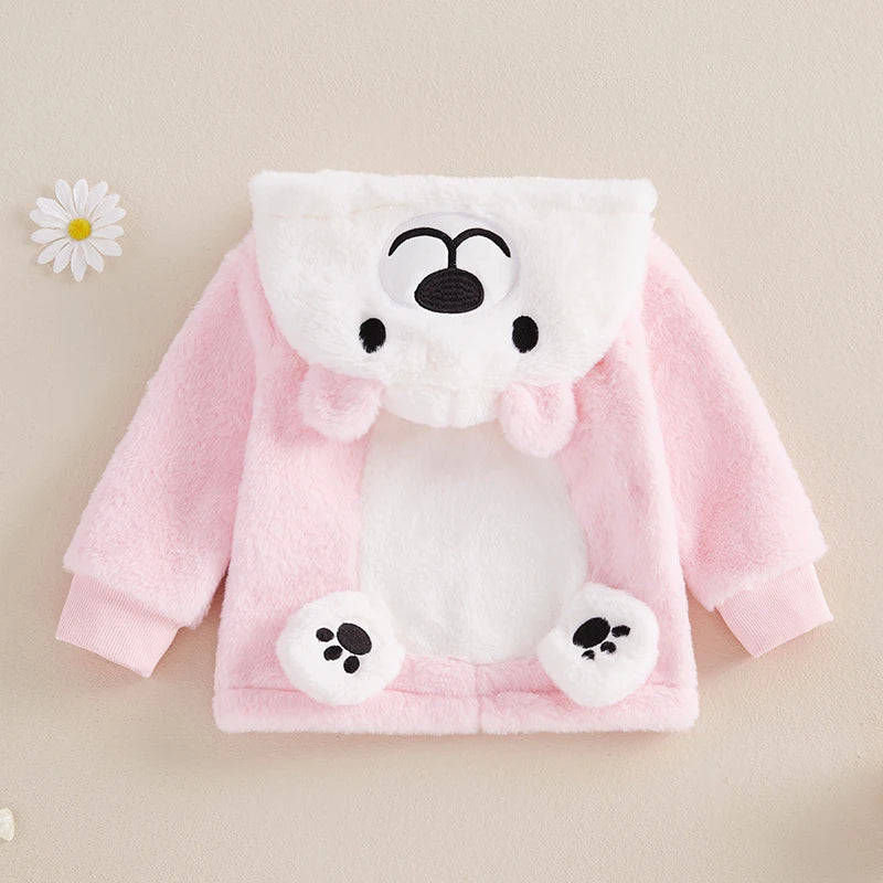 Adorable Toddler Plush Jacket Warm Winter Coat with Hood Zipper Front Fleece Outfit for Girls Cute Animal Design