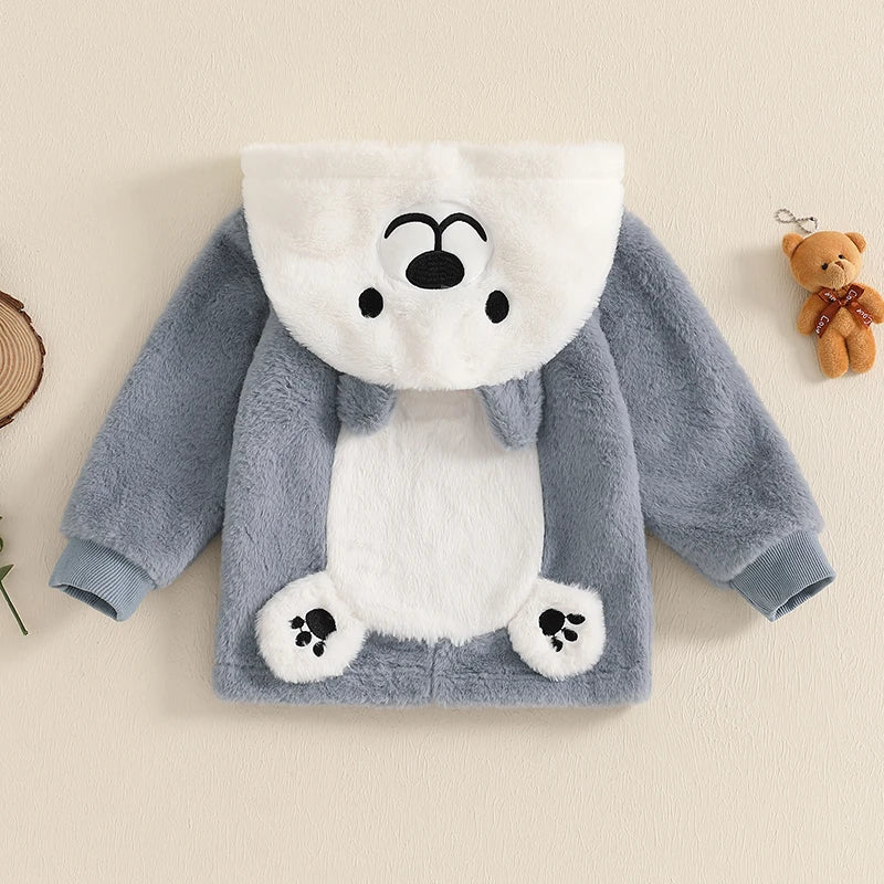 Adorable Toddler Plush Jacket Warm Winter Coat with Hood Zipper Front Fleece Outfit for Girls Cute Animal Design