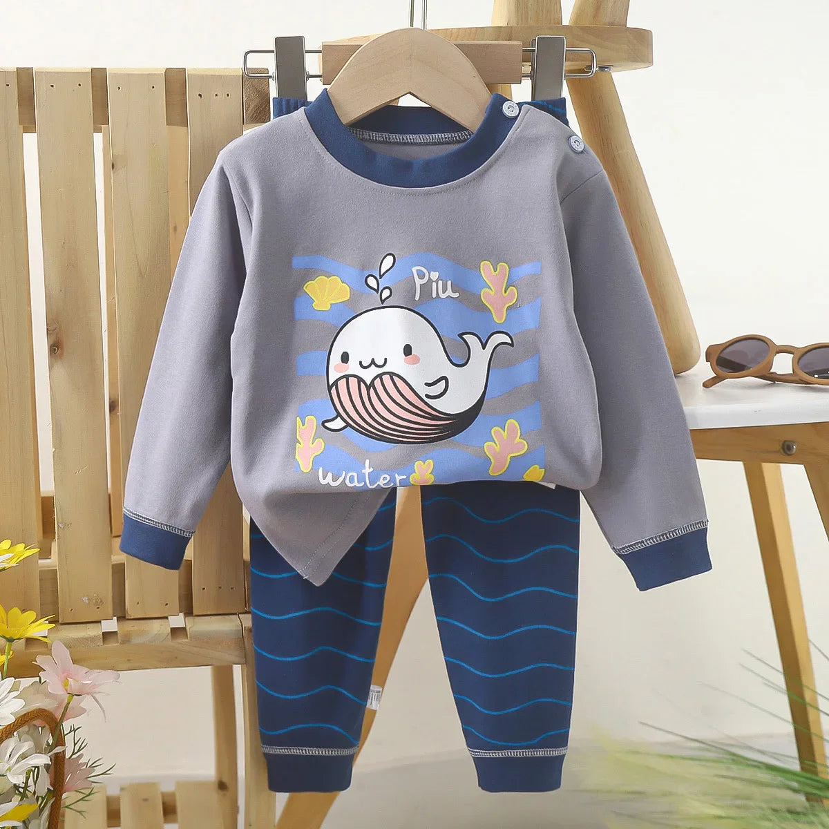 Warm Cotton Pajamas T-Shirt Tops + Pants Sleepwear Sets