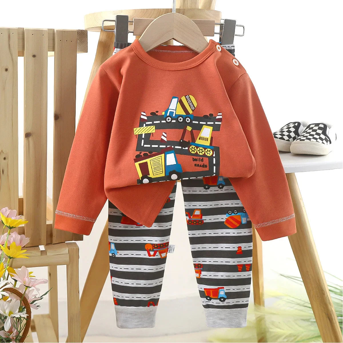 Warm Cotton Pajamas T-Shirt Tops + Pants Sleepwear Sets