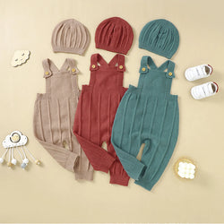 Solid Color Jumpsuit Baby Clothing Climbing Suit with Hat Knitted For 0-18Months