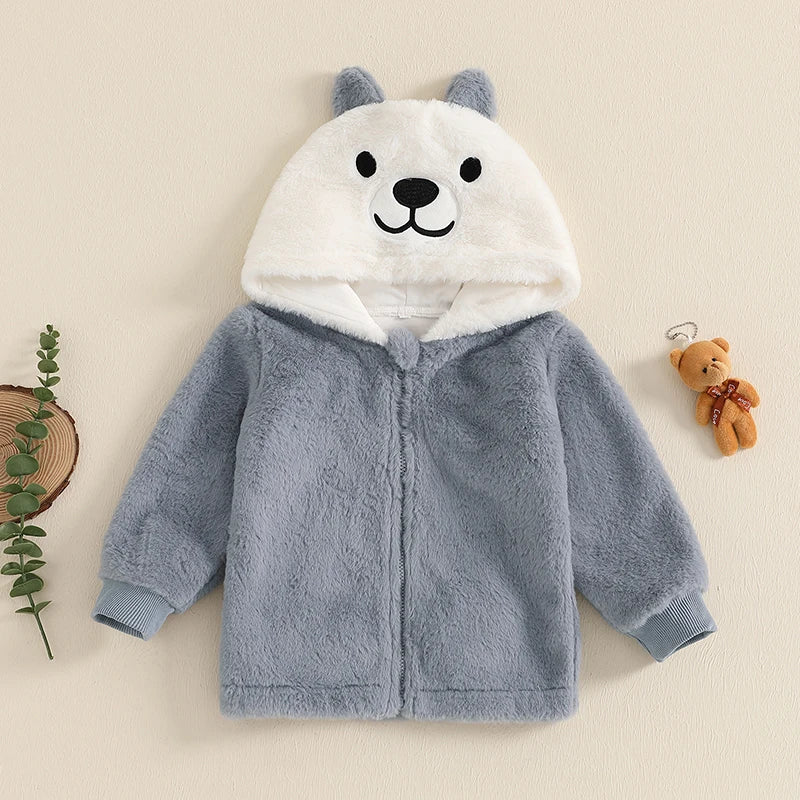 Adorable Toddler Plush Jacket Warm Winter Coat with Hood Zipper Front Fleece Outfit for Girls Cute Animal Design