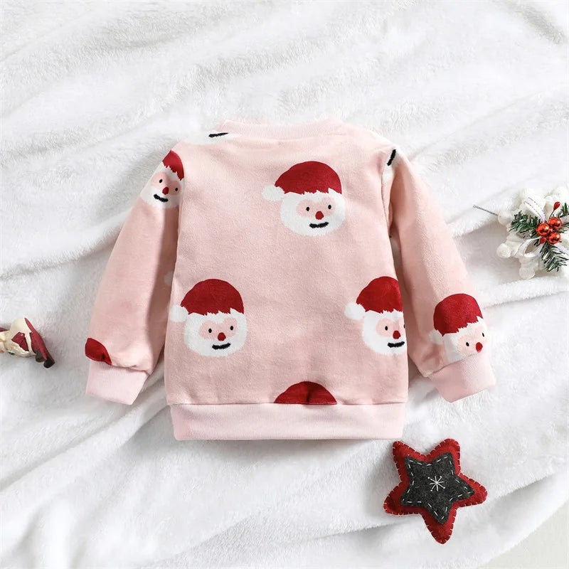 Toddler Girls Winter Hoodie Cute Reindeer Patterned Pullover Sweatshirt with Long Sleeves and Ribbed Crew Neck