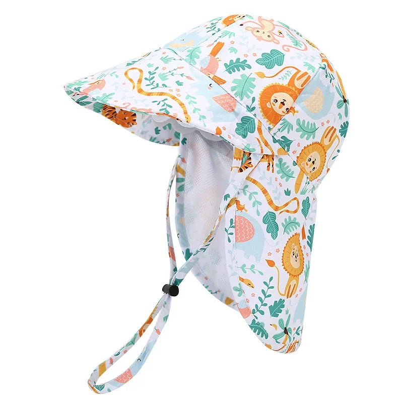 New Panama Summer Baby Bucket Hat for Boys Girls Cartoon Breathable Mesh Children's Beach Shawl Sun Hat Kids UV Protection Cap