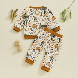 Cowboy Style Toddler Boy s Autumn Outfit Rodeo-Inspired Sweatshirt and Pants Set with Cowgirl Hat Print Western Vibes