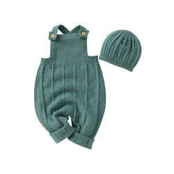 Solid Color Jumpsuit Baby Clothing Climbing Suit with Hat Knitted For 0-18Months