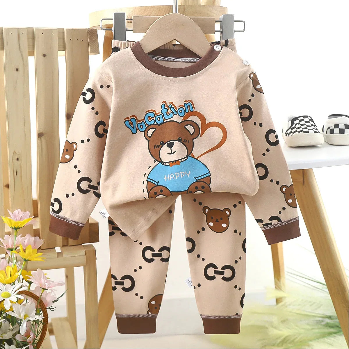 Warm Cotton Pajamas T-Shirt Tops + Pants Sleepwear Sets