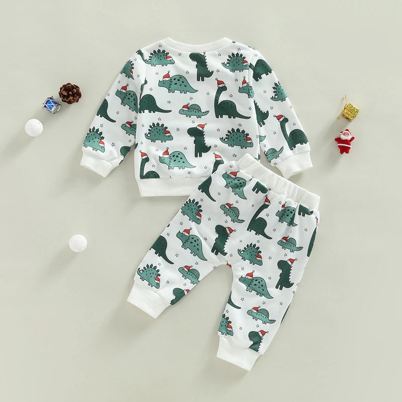 Infant 2-Piece Christmas Costume Adorable Reindeer Print Sweater and Pants Set for Baby Boy or Girl