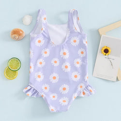 Baby Girl Swimwear Summer Floral Print Sleeveless Ruffle Monokini Swimsuits for Toddler Bathing Suits Beachwear