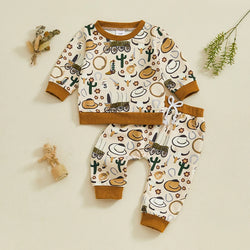 Cowboy Style Toddler Boy s Autumn Outfit Rodeo-Inspired Sweatshirt and Pants Set with Cowgirl Hat Print Western Vibes