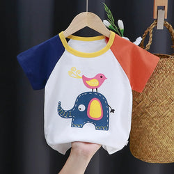 2024 Summer Children Cartoon T-shirt for Baby Boy Animal Printing Dinosaur Cat Boys T Shirt Girls Tops Tees Striped Kids Clothes