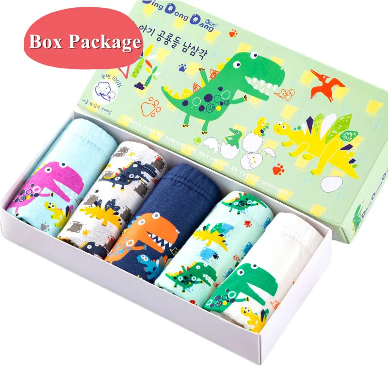 5 Pieces Set Kids Underwear Boys Knickers Breathable Cotton Children Panties Dinosaur Cartoon Pattern Briefs For Boys 2-14 Years