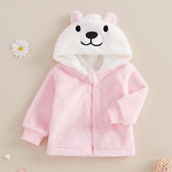 Adorable Toddler Plush Jacket Warm Winter Coat with Hood Zipper Front Fleece Outfit for Girls Cute Animal Design