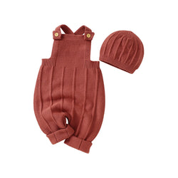 Solid Color Jumpsuit Baby Clothing Climbing Suit with Hat Knitted For 0-18Months