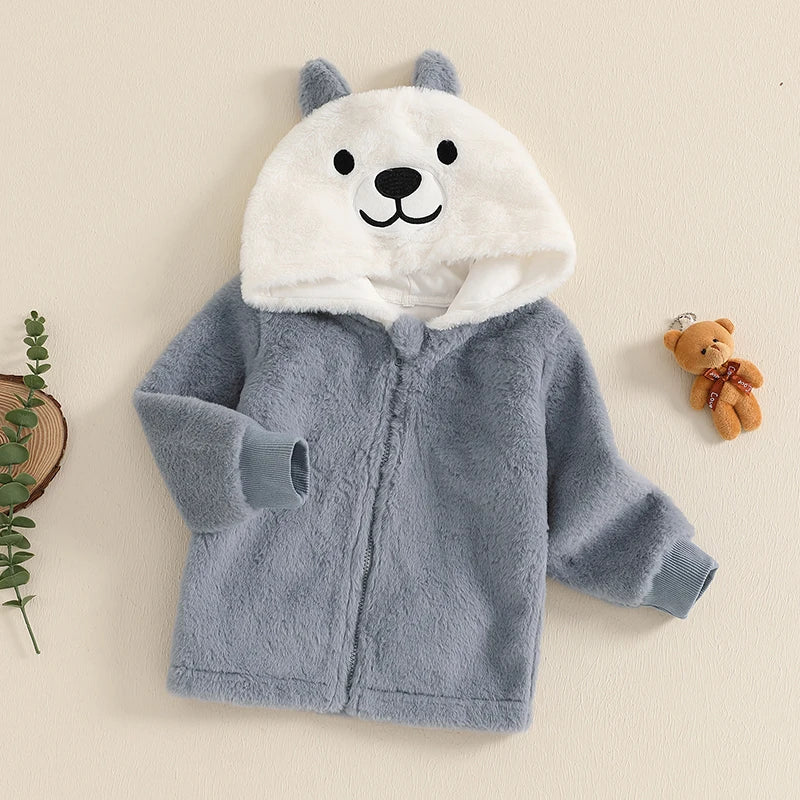 Adorable Toddler Plush Jacket Warm Winter Coat with Hood Zipper Front Fleece Outfit for Girls Cute Animal Design