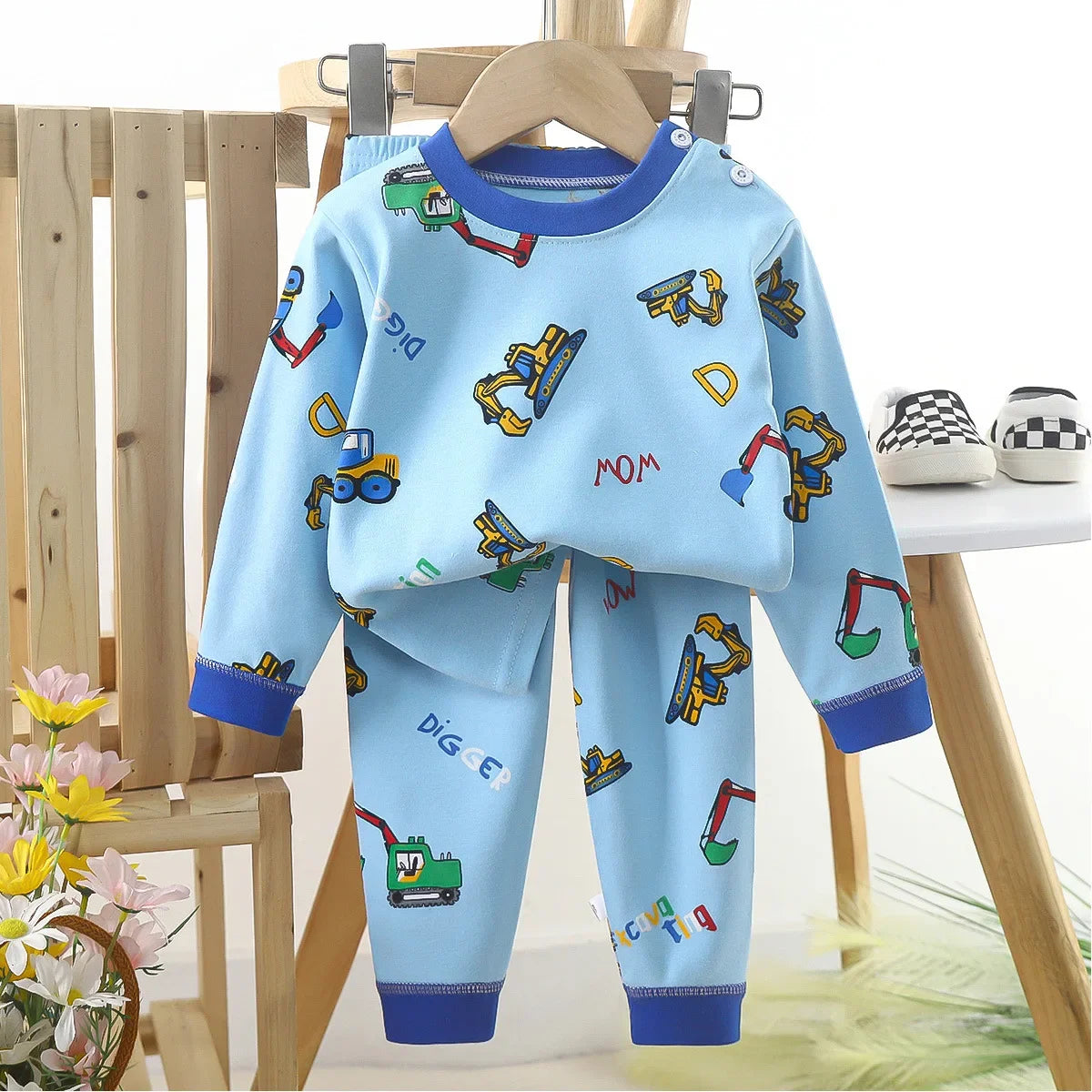 Warm Cotton Pajamas T-Shirt Tops + Pants Sleepwear Sets