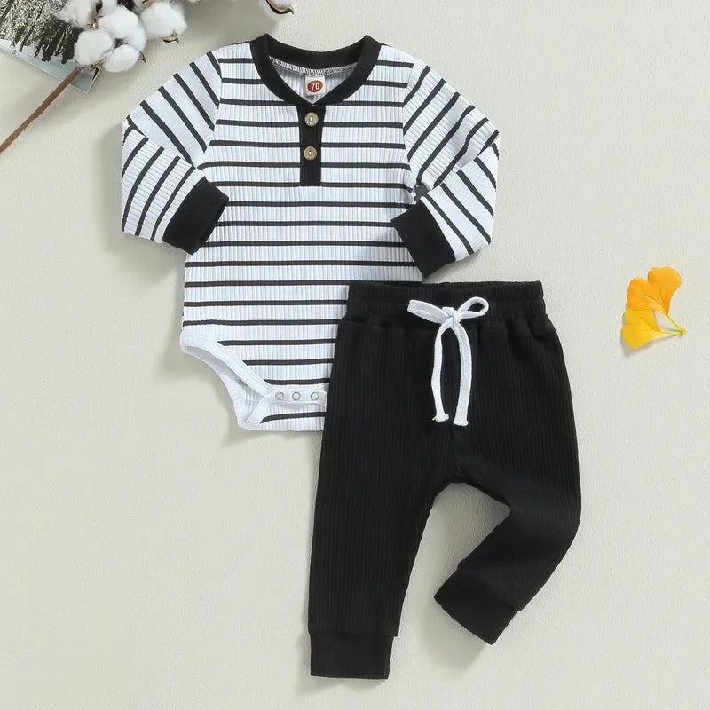 Newborn Baby Boy Pant Sets Spring Autumn Clothes Long Sleeve Striped Bodysuit and Pants Set Infant Baby Items Clothing