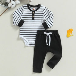 Newborn Baby Boy Pant Sets Spring Autumn Clothes Long Sleeve Striped Bodysuit and Pants Set Infant Baby Items Clothing